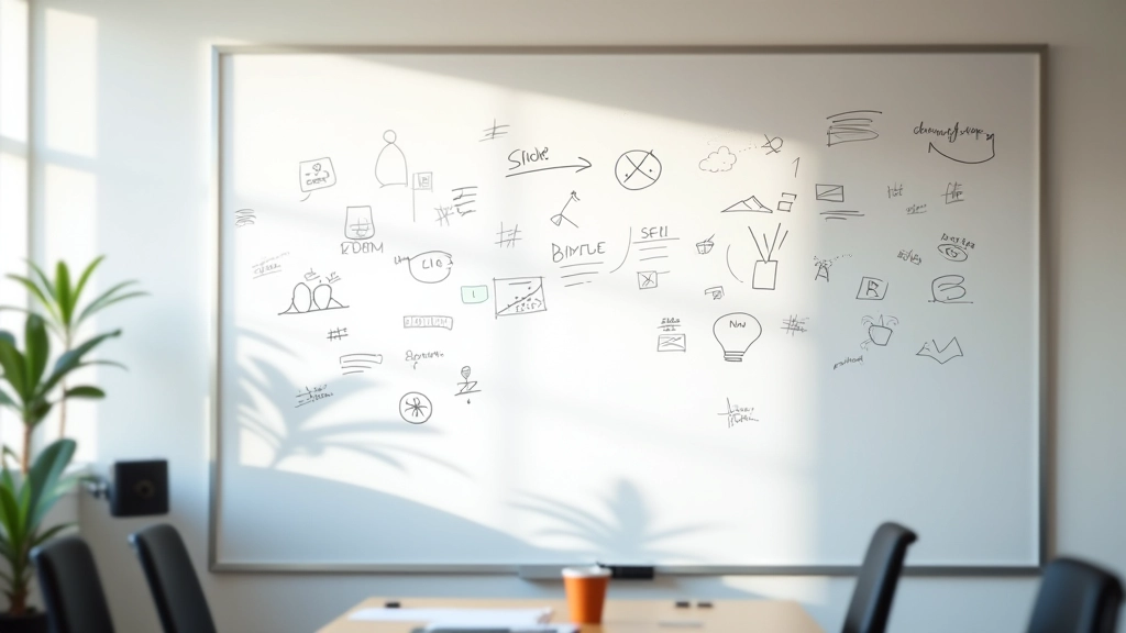 Prázdný whiteboard s napsanými čmáranicemi a zkřížený nápady, symbolizující neúspěšný brainstorming