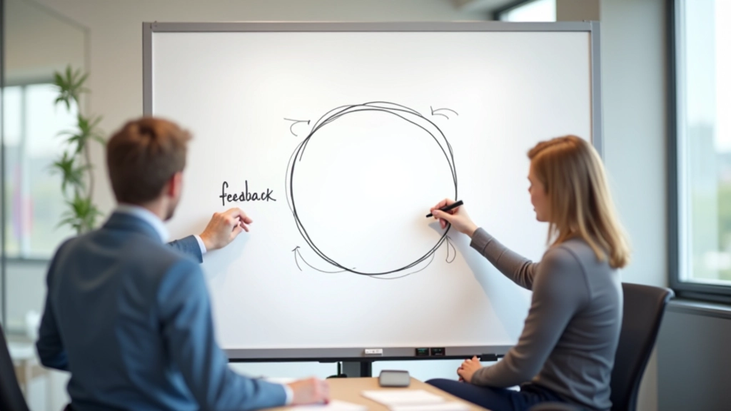 Diagram zpětných vazeb zobrazující cirkulární vztahy mezi týmovými rozhodnutími a jejich důsledky